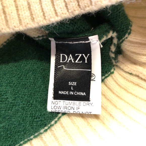 Dazy Cropped Cream/Green Collared Rugby Sweater - Picture 4 of 6
